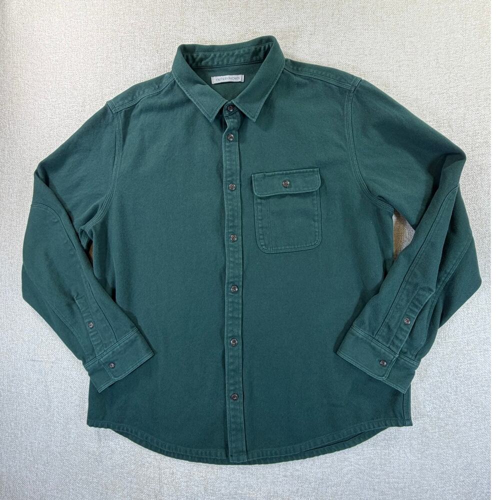 Outerknown Men's 2XL Green Denim Long Sleeve Button Front Shacket Shirt Casual